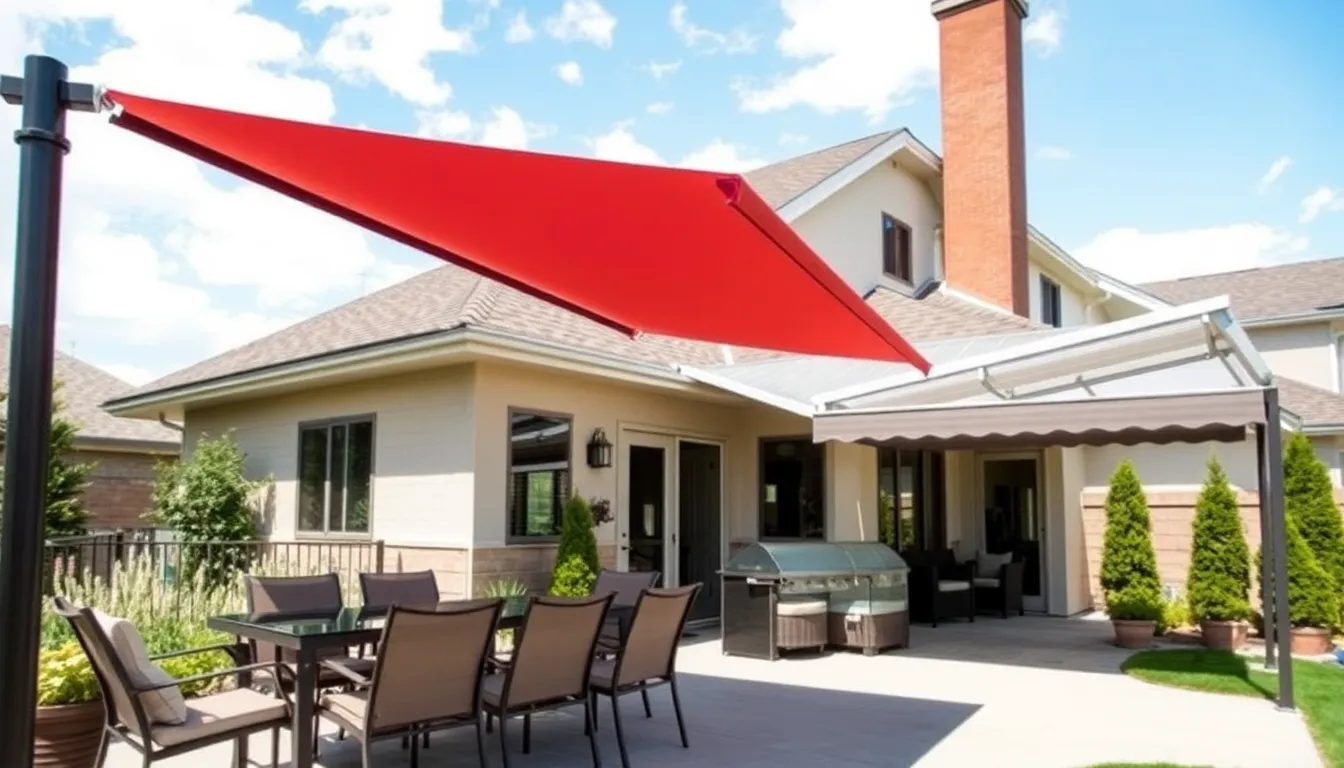 various patio awnings showcased in an outdoor setting.