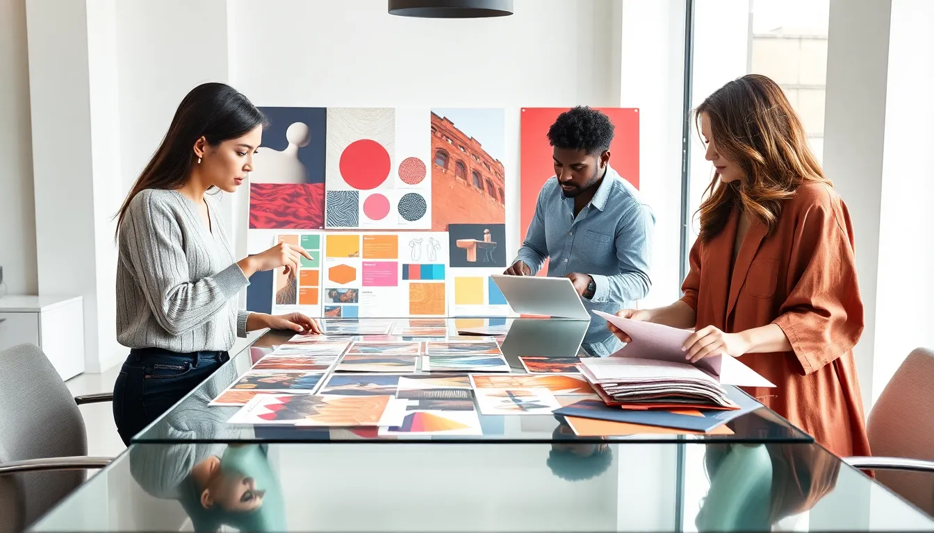 diverse design team collaborating in a modern studio.